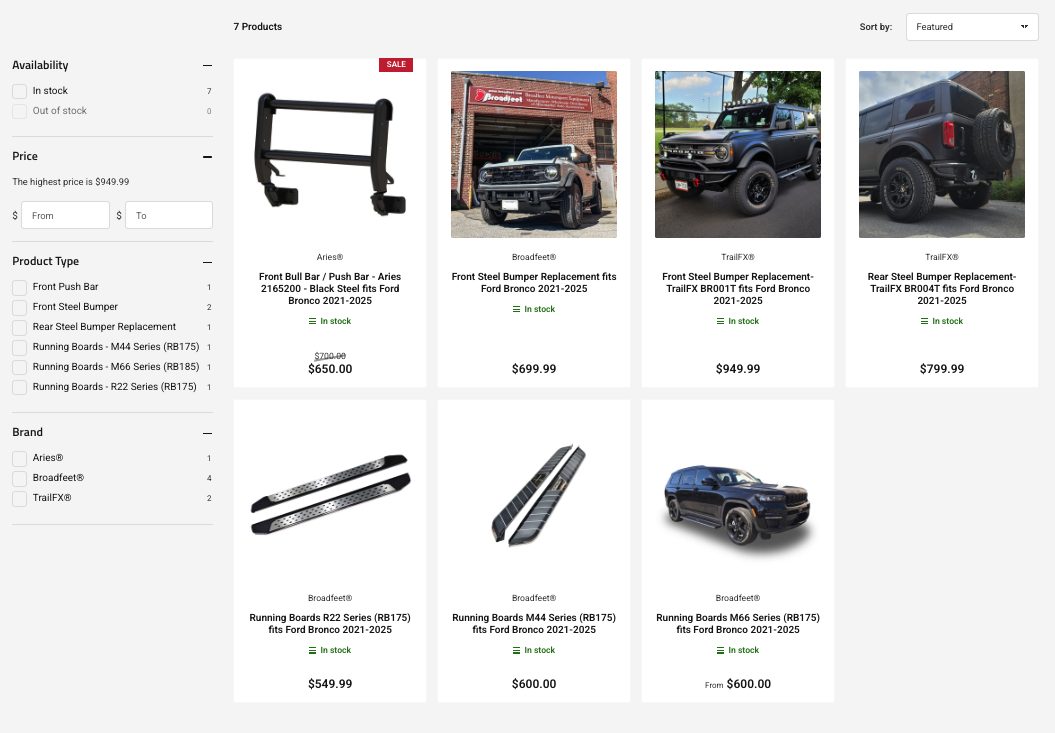 Collection grid with filtering