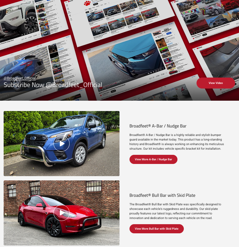 Product content sections with vehicle feature videos
